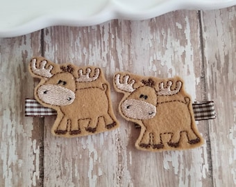 Moose Hair Clips, Moose Hair Clip, Moose Hairbow, Felt Hair Clips, Animal Hair Clips, Hair Bow, Hair Clippies, Hair Bow clips, Barrettes