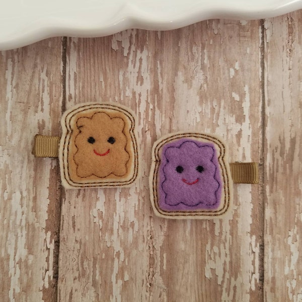 Peanut Butter and Jelly, Peanut Butter and Jelly Hair Clip, Peanut Butter Hair Clip, Jelly Hair Clip, PB&J Hair Clips, Felt Hair Clips