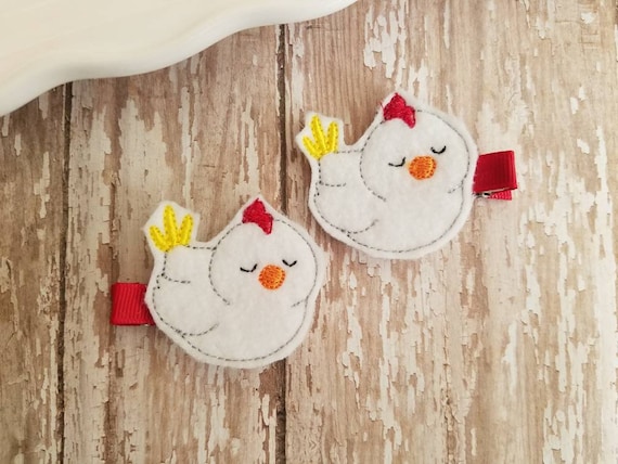 Hen Hair Clip, Hen Hair Clips,  Chicken Hair Clip, Felt Hair Clip, Felt Hair Bows, Hair Clippies, Hair Bow Clips, Bows For Girls, Barrettes