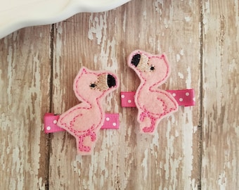 Pink Flamingos, Felt Hair Clips Set, Pink Flamingo  Hair Clips,  Hair Clips, Hair Clippies,  Hair Bows, Hair Bow clips,  Barrettes