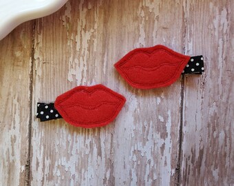 Kiss Hair Clip, Valentine Hair Clip, Kiss Hair Bow, Hair Accessories, Felt Hair Clis, Hair Clippies,  Hair Bows, Toddler,  Barrettes