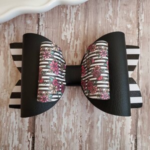Floral Bow, Black Hair Clip, Pink Vinly Bow, Black Bow, Hair Accessories,Floral Headband, Hair Clip, Hair Bow, Big Bow, Barrette