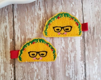 Taco Hair Clip, Taco Hair Bow, Taco Tuesday, Taco Twosday, Felt Hair Clip, Hair Bow clips, Barrettes, Toddler Hairclips, Food Hair Clip