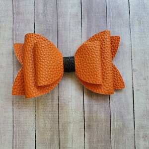 Halloween Bow, Orange Bow, Faux Leather Bow, Orange Hair Bow, Vinyl Bow, Hair Accessories, Hair Clip, Hair Bow, Big Bow, Barrette