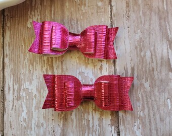 Bright Pink Bow,  Pink Bow, Pink Hair Clip, Newborn Headband, Pink Headband, Vinyl Hair Clip, Toddler Hair Bow, Vinyl Bow, Bow Collections