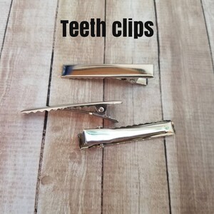 May include: Two silver metal hair clips. One clip is a standard alligator clip, the other is a clip with a serrated edge.