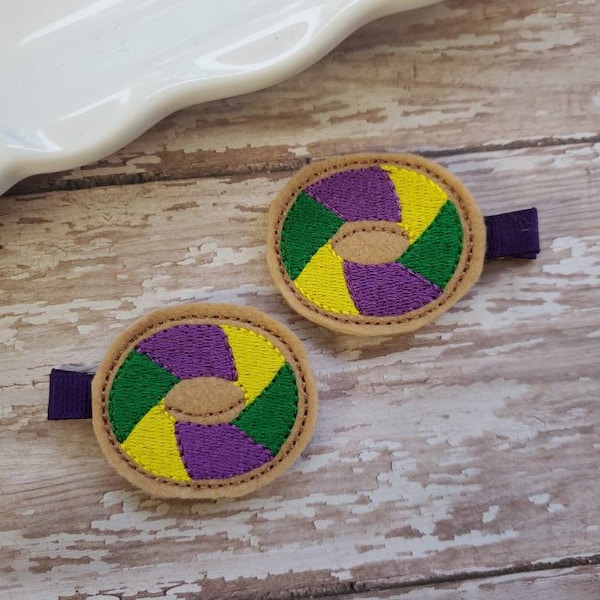 Mardi gras Hair Clips, King Cake Hair Clip, King Cake Hairbow,  Felt Hair Clips, Hair Clippies, Hair Bows Toddler, Girls,  Barrettes