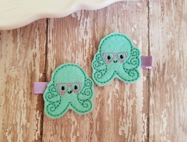 Octopus Hair Clip Octopus Hairbow Octopus Hair Clips Felt Etsy