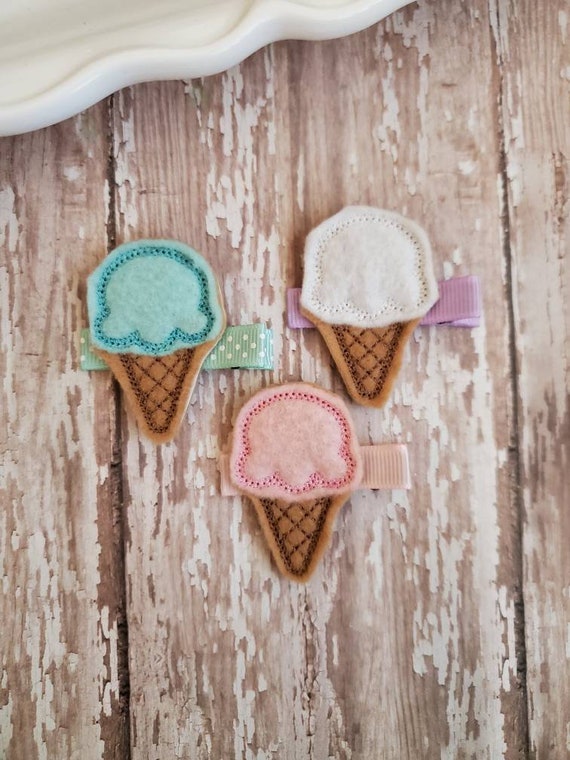 Ice Cream Hair Clip Ice Cream Hair Bow Ice Cream Cone Felt Etsy