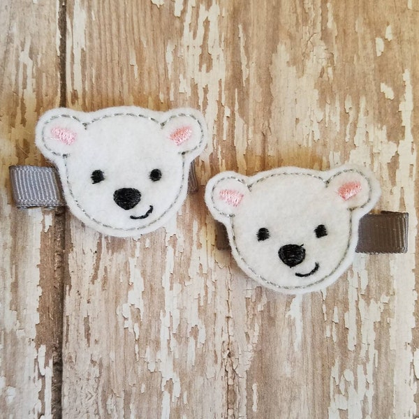 Polar Bear Hair Clip, Polar Bear Hair Bow, Bear Hair Clips, Hair Clippies, Felt Hair Clip, Hair Bows, Hair Bow Clips, Barrettes