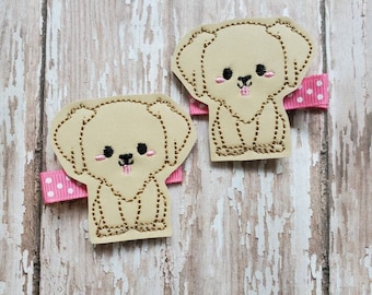 Dog Hair Clip, Lab Puppy, Golden Dog Hair Clip, Dog Hairbow, Felt Hair Clips, Animal Hair Clips, Hair Bow, Hair Clippies, Hair Bow clips,l
