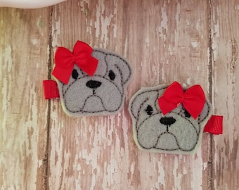 Dog Hair Clip, Dog Hairclip, Dog Hairbow, Bull Dog Clip, Hair Accessories, Felt Hair Clips, Hair Clippies, Toddler Hair Clips, Barrettes