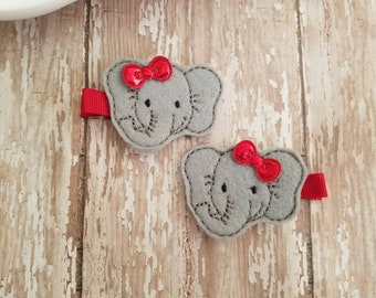Elephant Hair Clips, Elephant Hair Bow, Elephant Hair Clip, Felt Hair Clips, Hair Clip, Hair Clippies, Hair Bows, Toddler Gift, Barrettes