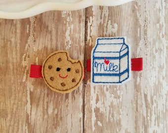 Milk and Cookies, Milk And Cookie Hair Clip, Food Hair Clips, Hair Clips, Felt Hair Clip, Hair Clips for babies, Hair Clippies,  Barrette