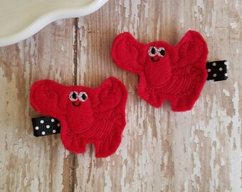 Lobster Hair Clip, Lobster Hair Bow, Lobster Hairclips, Felt Hair Clip, Animal Hair Clip, Hair Clips, Hair Bow Clip, Barrettes, Beach Clip