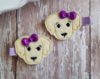 Dog Hair Clip, Golden Dog Hair Clip, Dog Hairbow, Felt Hair Clips, Animal Hair Clips, Hair Bow, Hair Clippies, Hair Bow clips, Barrettes