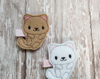 Kitty Hair Clip, Cat Hair Clips, Felt Hair Clip, Felt Hair Bows, Hair Clippies, Hair Bows, Hair Bow Clips, Bows For Girls, Barrettes