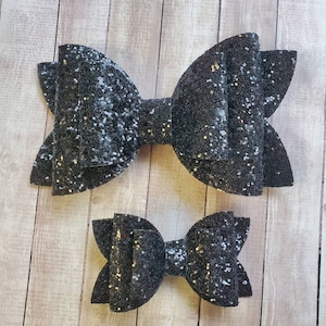 Black Bow, Hair Clip, Black Vinly Bow, Black glitter Bow, Hair Accessories, Glitter Bow Headband, Hair Clip, Hair Bow, Big bow