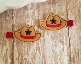 Cowgirl Hair Bow, Cowgirl Hair Clips, Cowgirl Hat, Felt Hair Clip,  Toddler Hair Clips, Baby Hair Clips, Hair Clippies, Barrettes