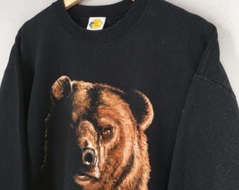 Vintage Grizzly Bear Black Sweatshirt Medium Grizzly Bear