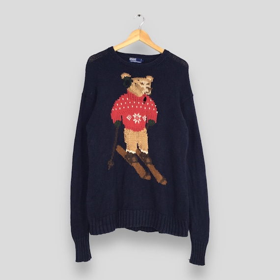 90s POLO BEAR HAND KNIT SWEATER 星条旗 Lサイズ Vintage 90s Polo Bear Ralph Lauren Knit Sweater Medium Polo