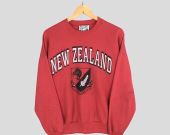 Vintage New Zealand Aotearoa Red Sweatshirt Large New Zealand Aotearoa Printed Logo Jumper New Zealand State Souvenir Sweater Size L