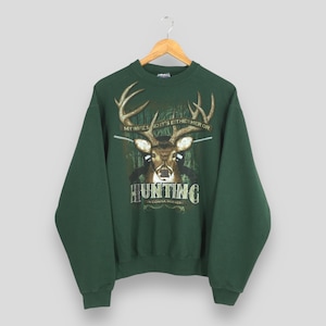 Vintage Whitetail Deer Animal Sweatshirt Large Wildlife Deer Jungle Graphics Sweater Deer Wildlife Hunting Pullover Deer Habitat Jumper L