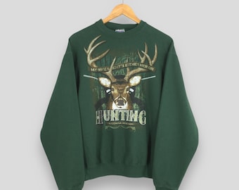 Vintage Whitetail Deer Animal Sweatshirt Large Wildlife Deer Jungle Graphics Sweater Deer Wildlife Hunting Pullover Deer Habitat Jumper L