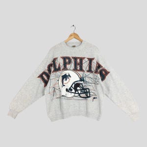 Vintage 90s Miami Dolphins NFL Gray Sweatshirt XLarge Miami Dolphins Big Printed Spell Out Crewneck Miami Dolphins Football Sweater Size XL