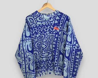 Vintage 90s Quiksilver Heritage Patterned Blue Sweatshirt Medium Quiksilver Over Printed Graphics Crewneck Quiksilver Surfing Sweater Size M