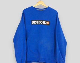 Vintage Y2K Nike Just Do It Blaues Sweatshirt Großes Nike Swoosh Rundhalsausschnitt Just Do It Spell Out Pullover Nike Sportswear Pullover Größe L