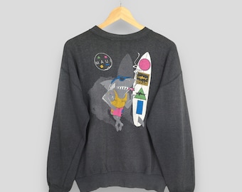 Vintage 90's Maui & Sons Sharks Beach Wear Surfing Sweatshirt Medium Hawaii Beach Maui Surfboarding Shirt Ocean Surfer Sun Faded Sweater M