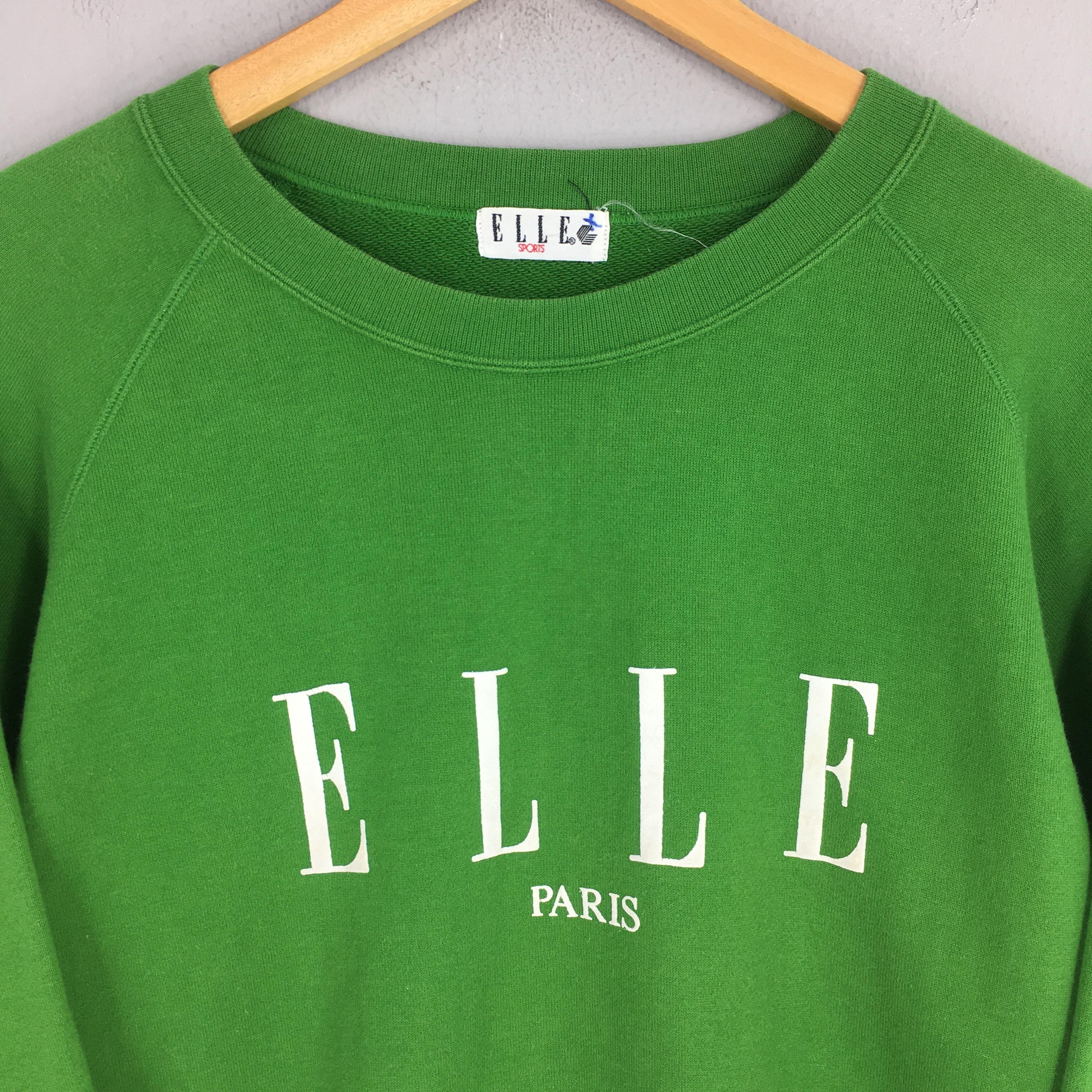 Vintage 90s Elle Paris Green Sweatshirt Medium Elle Sports Printed