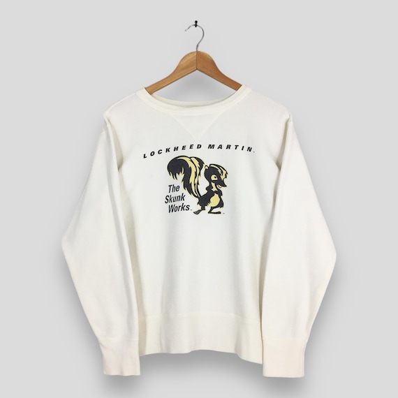 Buzz Rickson's, Vintage Buzz Rickson Lockheed Martin White Sweatshirt Medium Buzz Rickson The Skunk Works Printed Jumper Buzz Rickson Single V Sweater M
