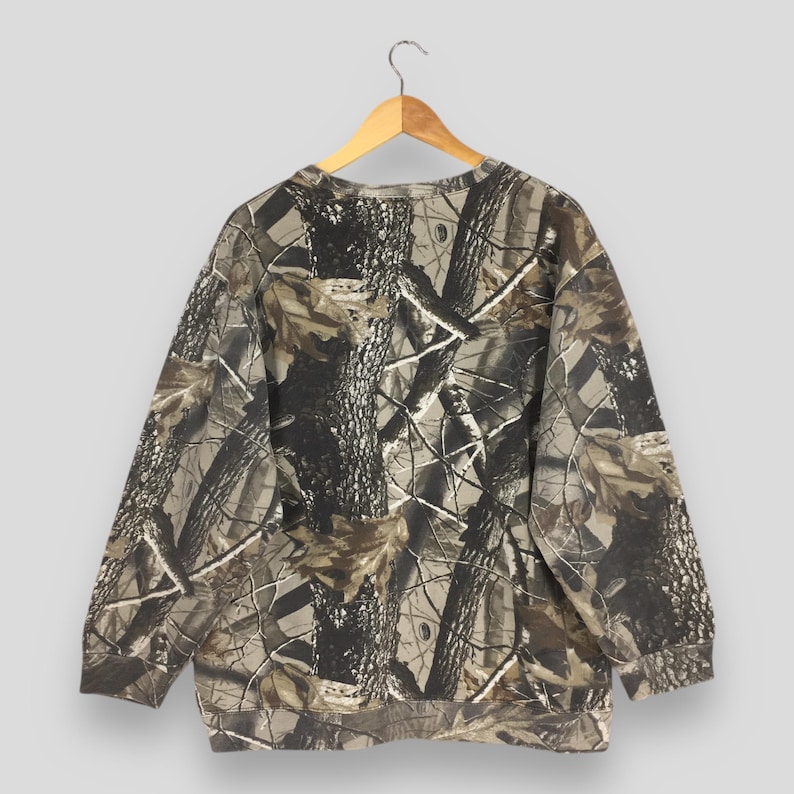 Vintage Outfitters Ridge Mossy Oak Camo Sweatshirt Large Camouflage Real Tree Hunting Crewneck Jumper Mossy Forest Bucks Printed Sweater L image 7