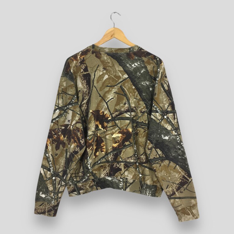 Vintage Outfitters Ridge Mossy Oak Camo Sweatshirt Stor Kamouflage Äkta Trädjaktströja Rund Neck Mossy Forest Bucks Mönstrad Tröja L bild 6