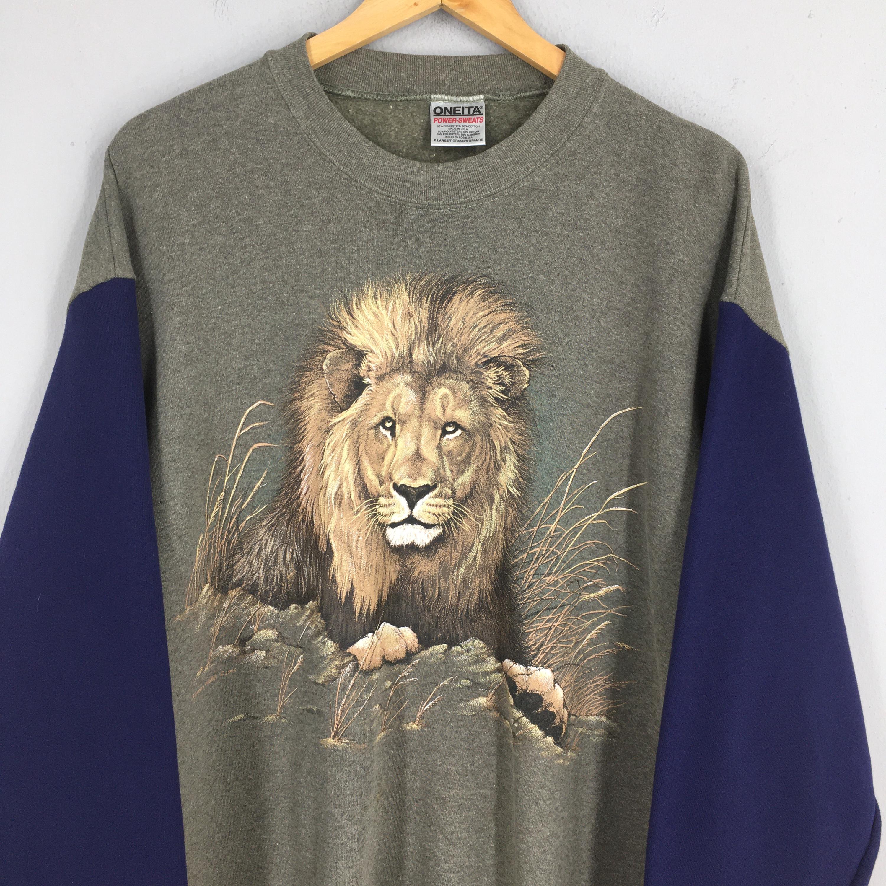 【LYFT希少】 Lion Graphic Vintage Extra Big Vintage Lion Potrait Animal Sweatshirt Medium Lion King Animal
