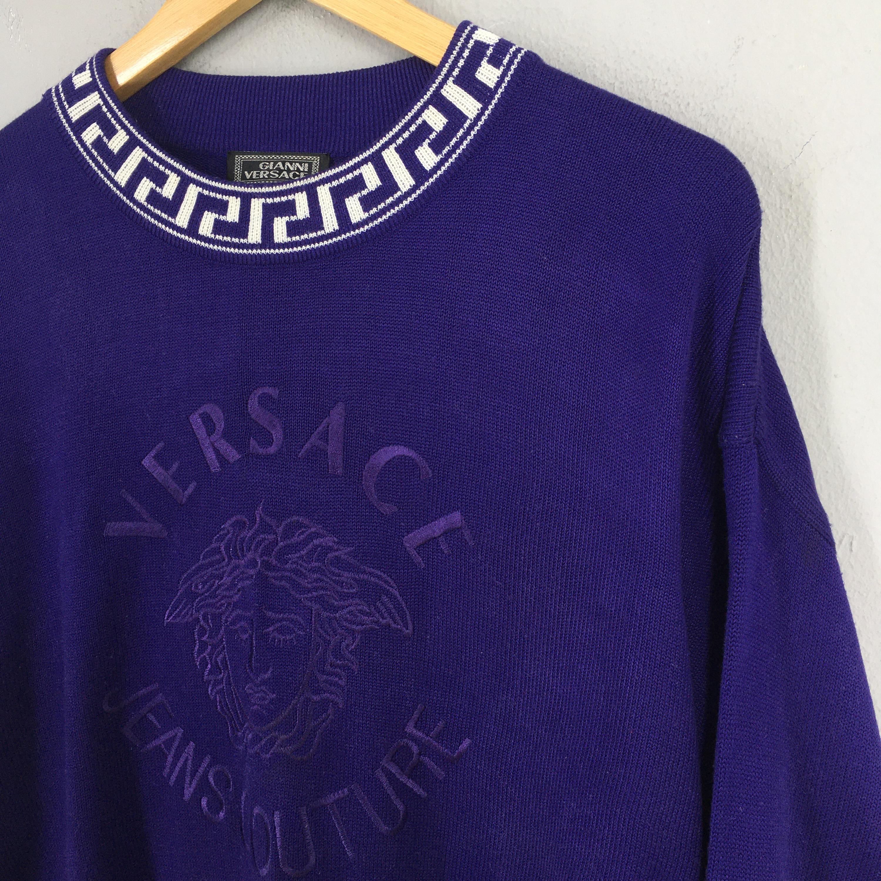 ✅90s vintage GIANNI VERSACE メデューサ ニット 紺白 Vintage 90s Versace Jeans Couture Sweatshirt Large Versace