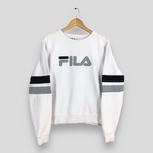 Vintage Fila Italia White Sweatshirt Medium 90s Fila Biella Italia Sports Pullover Fila Embroidery Spell Out Jumper Fila Crop Sweater Size M