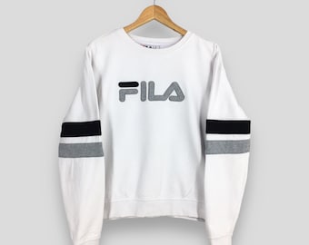 Vintage Fila Italia White Sweatshirt Medium 90s Fila Biella Italia Sports Pullover Fila Embroidery Spell Out Jumper Fila Crop Sweater Size M