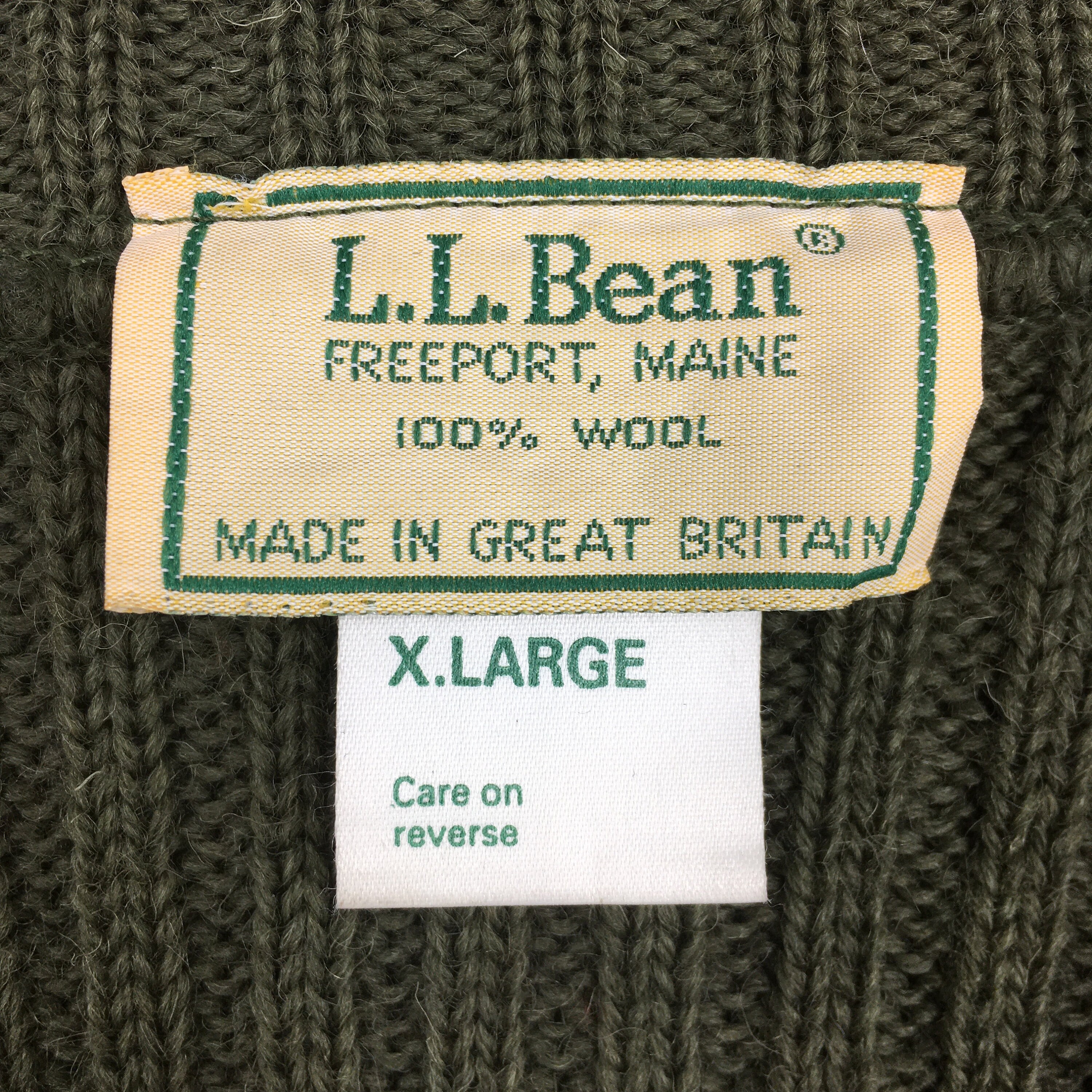 Vintage 80s LL Bean Dark Green Merino Wool Commando Sweater