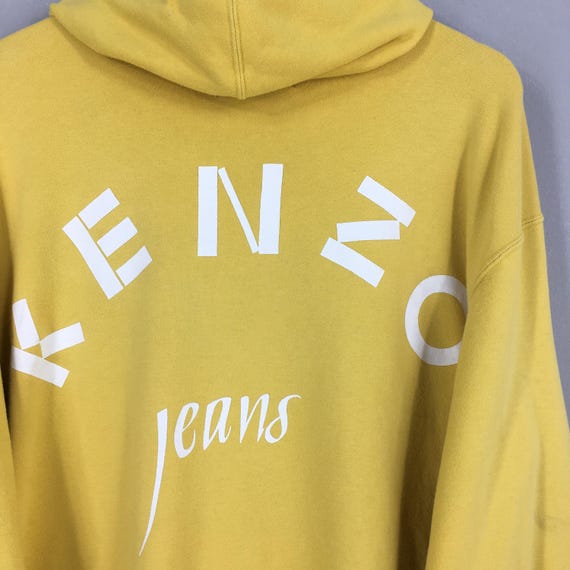 Vintage 90's Kenzo Jeans Yellow Hoodie Large Kenzo Japan Designer