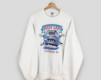 Vintage 90s Delta Lady Wildwood New Jersey Sweatshirt XLarge Delta Lady Sailors Wildwood Printed Crewneck Wildwood Souvenir Sweater Size XL