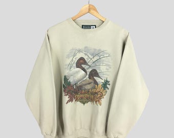 Vintage 90s American Sportsman Duck Sweatshirt Large Ducks Snowshoe Thompson Jumper Duck In Lake View North American Pond Sweater Size L