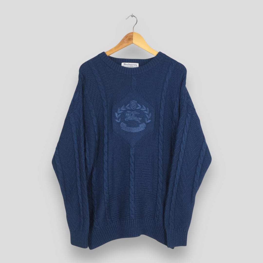 Vintage Burberrys London Blue Knit Sweatshirt Large Burberrys