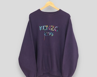 Sudadera vintage Kenzo Jeans morada talla L Sudadera Kenzo Jeans con logo bordado Jersey Kenzo Kanagawa Wave Japan Jersey Kenzo Paris talla L