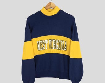 Sudadera vintage de los West Virginia Mountaineers, talla grande. Jersey de cuello alto de los West Virginia Mountaineers. Suéter de la Universidad de Virginia Occidental (WVU). Talla L.