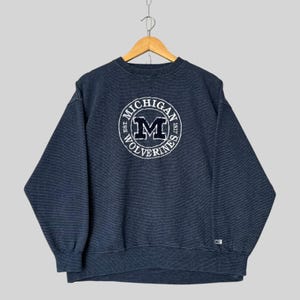 Vintage University Of Michigan Sweatshirt Large Michigan Wolverines Embroidered Spell Out Crewneck Umich Wolverines Football NCAA Sweater L