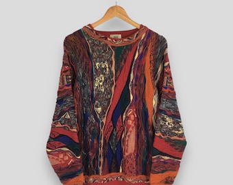 Vintage 90s Modigliani Uomo Cosby 3D Knit Sweatshirt Medium Modigliani Italy Multicolor Textured Crewneck Colorful Biggie Pullover Size M