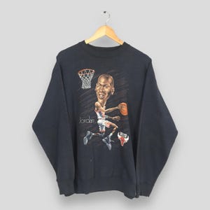 Vintage Michael Jordan NBA Baseball Sweatshirt Large Jumpman Jordan Printed Crewneck Black Air Jordan Bulls 23 Sports Salem Sweater Size L